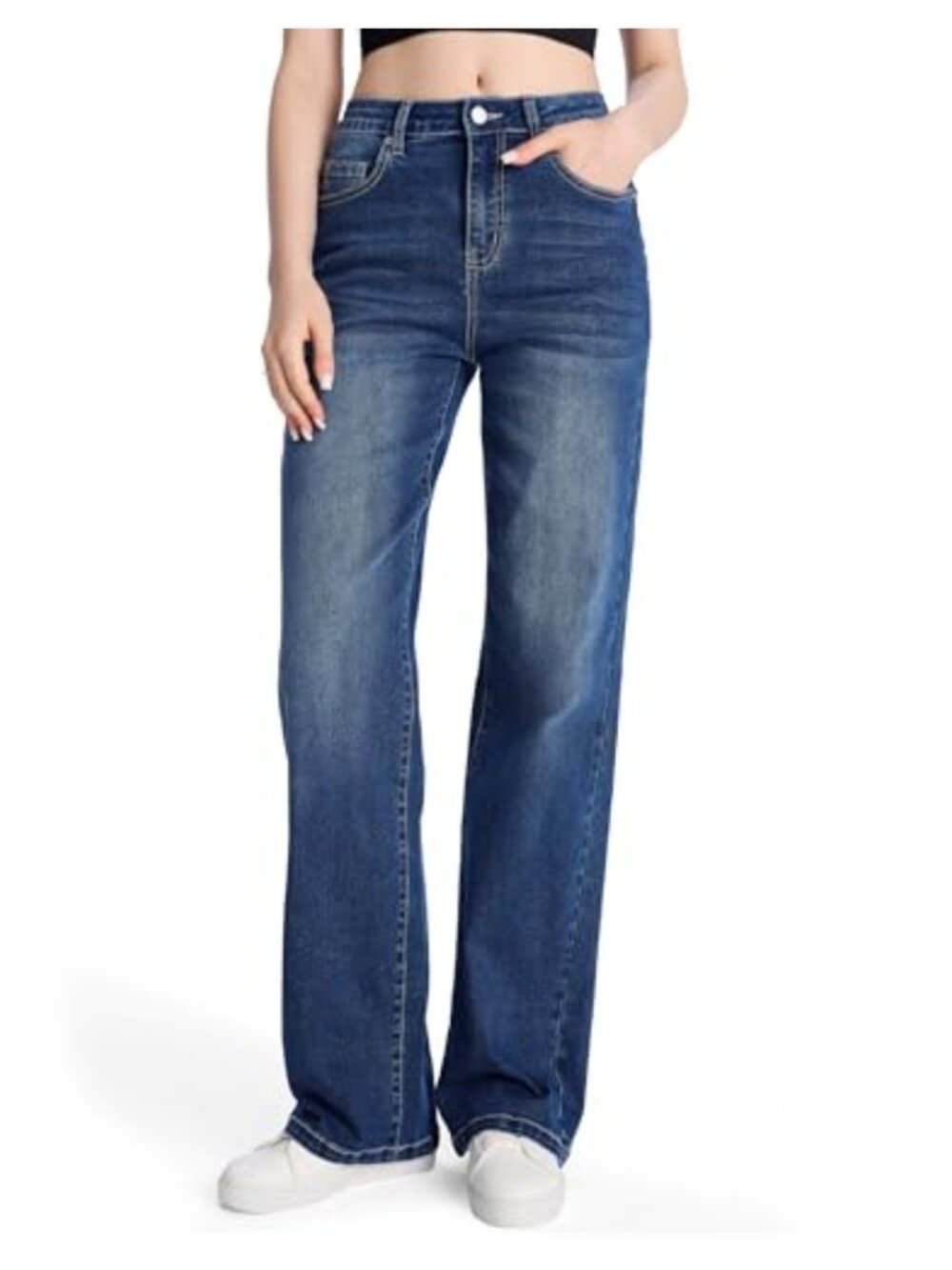 Tall Women's Straight Leg Jeans Mid Waisted Stretchy Denim Pants